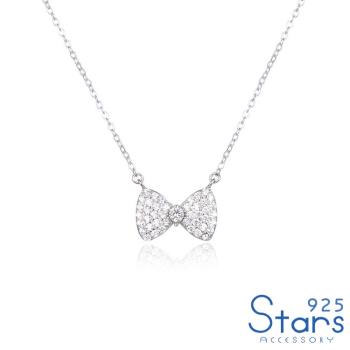 【925 STARS】純銀925微鑲美鑽可愛蝴蝶結造型項鍊 造型項鍊 美鑽項鍊