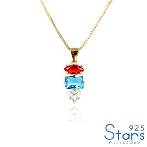 【925 STARS】純銀925幾何彩色鋯石拼接造型吊墜 造型吊墜