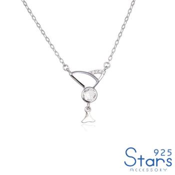【925 STARS】純銀925微鑲美鑽縷空線條魚尾造型項鍊 造型項鍊 美鑽項鍊