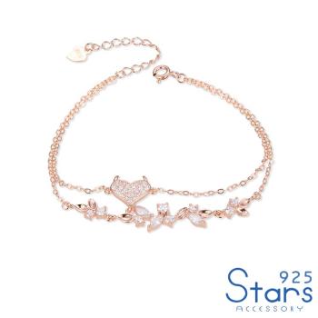 【925 STARS】純銀925微鑲美鑽惡魔愛心花朵鋯石雙層手鍊 造型手鍊 美鑽手鍊