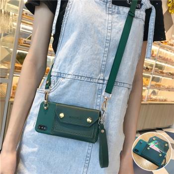 斜挎零錢包適用蘋果15手機殼11軟iphone16保護套14promax簡約12mini女xr帶掛繩xsmax防摔se2卡包8plus墨綠13