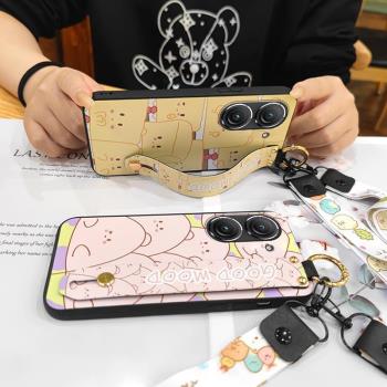 適用華碩Zenfone9手機殼動漫腕帶趣味液態情侶創意搞怪奢華防塵