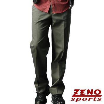 ZENO 彈性刷色紋涼感棉休閒長褲‧卡其綠(打摺款 平口款)