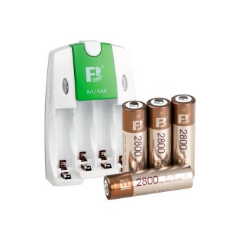 灃標5號充電電池套裝FB18智能快充充電器五號可充電鎳氫電池4節