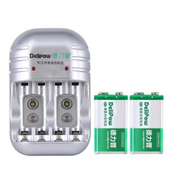德力普9V充電電池套裝6F22 9V電池充電器配2節萬用表無線話筒電池