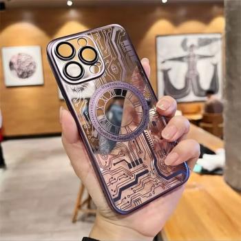 帶鏡頭膜蘋果14promax磁吸護鏡手機殼magsafe新款iPhone13無線充透明機械表iphone14pro電鍍全包硬殼12矽膠pm