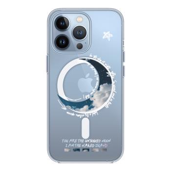 月亮適用于蘋果13手機殼iPhone12Promax透明11新款MagSafe磁吸保護套網紅創意mini防摔個性遠峰藍情侶潮牌殼