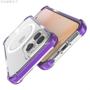 Magsafe磁吸無線充適用蘋果iPhone12Promax四角氣囊防摔手機殼透明彩虹條邊框