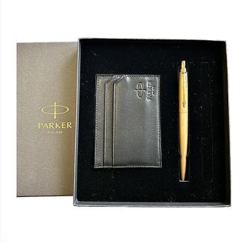 派克 PARKER 記事系列 JOTTER XL 原子筆+真皮名片夾禮盒組香檳金