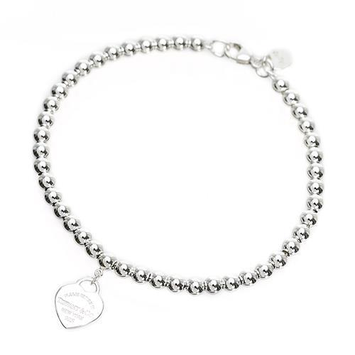【TIFFANY&CO. 蒂芙尼】 925純銀 迷你心形串珠手鏈 (銀)