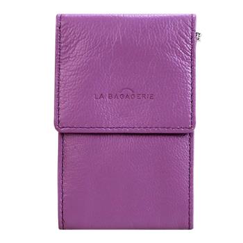 LA BAGAGERIE 全牛皮翻蓋直式鑰匙零錢包(紫丁香)