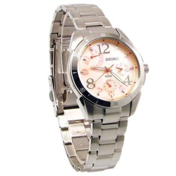 【SEIKO】精工 Criteria SPA829J1 珍珠貝面盤 數字 日期顯示 鋼錶帶 三眼女錶 5Y67-0AN0O 粉/銀 35mm
