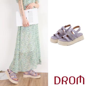 【DROM】涼鞋 厚底涼鞋/時尚歐美復古草編厚底編織金屬鍊飾造型涼鞋 紫