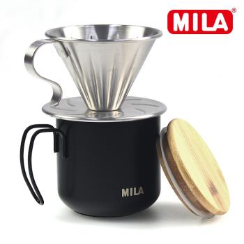 【MILA】竹蓋刻度露營杯 360ml+MILA 不鏽鋼咖啡濾杯(1-2cup)
