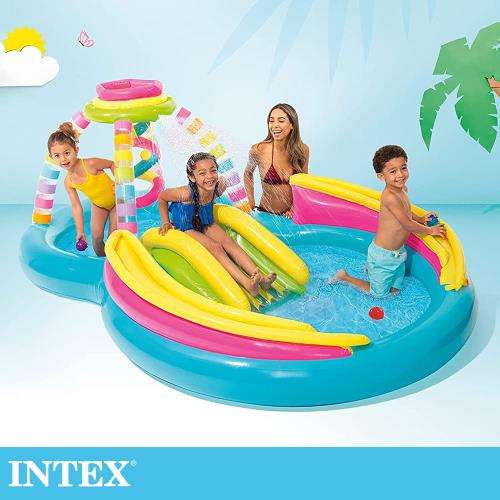 【INTEX】彩虹基地戲水游泳池/小滑水道295x191x深25cm(374L)適2歲+(56137NP)
