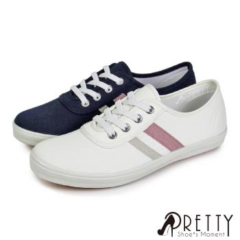 Pretty 女 帆布鞋 懶人鞋 休閒鞋 免綁帶 平底 臺灣製N-28099