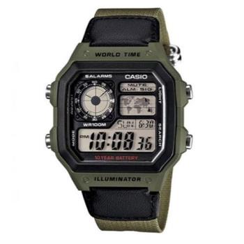 【CASIO 】十年之旅數位電子錶-綠框x綠帆布錶帶(AE-1200WHB-3B)