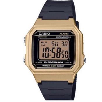 【CASIO】方形機能性設計感電子錶-金框(W-217HM-9A)