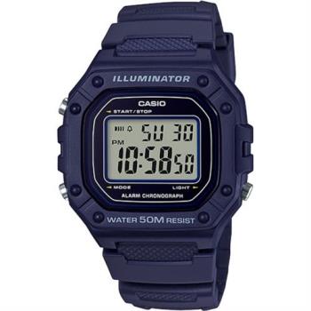 【CASIO】復古帥氣方形數位電子錶-藍(W-218H-2A)