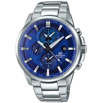 【CASIO】卡西歐 EDIFICE 日期顯示 世界時間 鋼錶帶 三眼男錶 ETD-310D-2A 藍色/銀