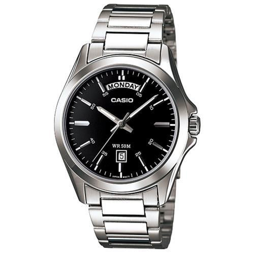 【CASIO 】簡潔有型時尚休閒腕錶-黑X銀(MTP-1370D-1A1)