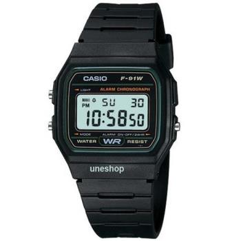 【CASIO】 運動小子電子錶-綠框 (F-91W-3)