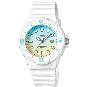 【CASIO】渲染漸層設計迷你潛水風指針運動錶-白x雙色面(LRW-200H-2E2)