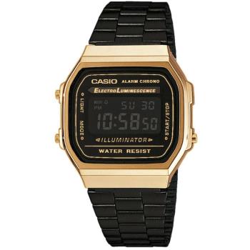 【CASIO】 復古方型黑金數位電子錶 (A-168WEGB-1B)