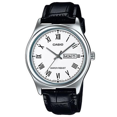 【CASIO】經典英倫復古指針紳士皮帶錶-羅馬白面(MTP-V006L-7B)