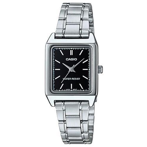 【CASIO】經典時尚方形不鏽鋼腕錶-羅馬黑面(LTP-V007D-1E)