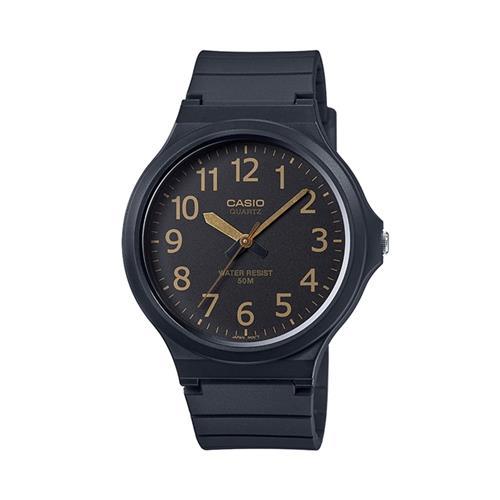 【CASIO】 超輕薄感實用必備大表面指針錶-黑面金色數字 (MW-240-1B2)