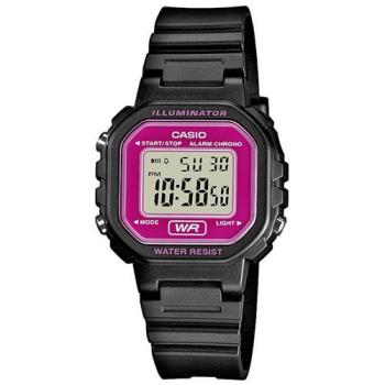 【CASIO】 黑色炫風方形電子錶-桃紅面 (LA-20WH-4A)