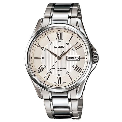 【CASIO】 經典復古羅馬簡約指針紳士腕錶-銀色X白面 (MTP-1384D-7A)