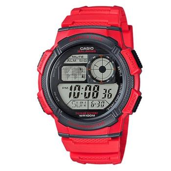 【CASIO】 世界之城科技數位膠帶錶-紅 (AE-1000W-4A)