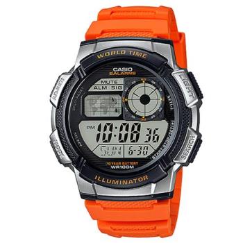 【CASIO】 世界之城科技數位膠帶錶-橘 (AE-1000W-4B)