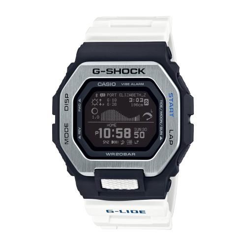 【CASIO】G-SHOCK G-LIDE系列潮汐藍芽衝浪電子錶-白X黑(GBX