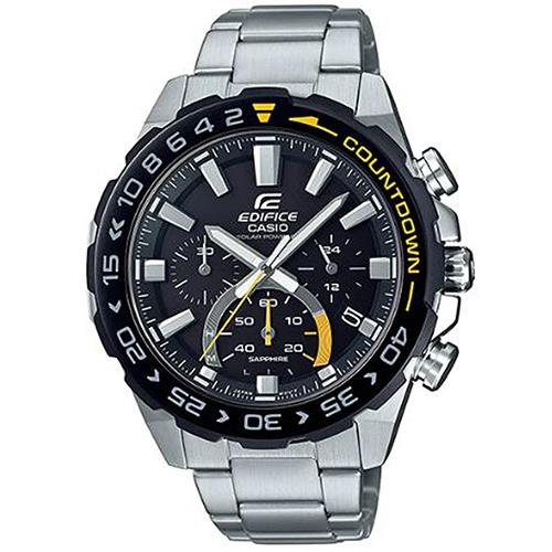 【CASIO】EDIFICE Toro Rosso 太陽能藍寶石計時不鏽鋼腕錶-黑X黃(EFS-S550DB-1A)
