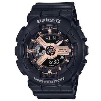 【CASIO】BABY-G 玫瑰金齒輪概念錶-黑 (BA-110RG-1A)