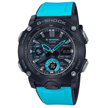 【CASIO】G-SHOCK 潮流碳纖維防護設計休閒腕錶-藍(GA-2000-1A2)