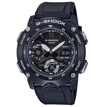 【CASIO】G-SHOCK 潮流碳纖維防護設計休閒腕錶-黑(GA-2000S-1A)