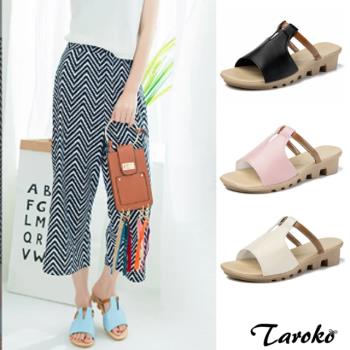 Taroko 夏季清涼T型魚嘴低跟大尺碼涼鞋(5色可選)