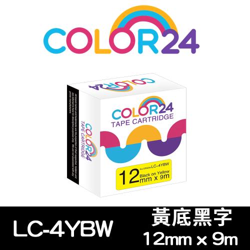 【COLOR24】for EPSON 黃底黑字 LC-4YBW / LK-4YBW 高黏性系列相容標籤帶 (寬度12mm) 適用 LW-K600