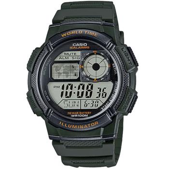 【CASIO】電力『10 』足 曠野風格概念錶-軍綠 (AE-1000W-3A)