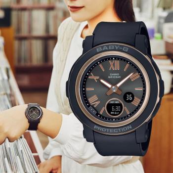CASIO BABY-G 撞色羅馬雙顯腕錶-黑色 BGA-290-1A