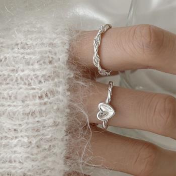 新款2023純銀女款戒指設計小眾甜心扭紋編織戒指愛心戒指簡約指環
