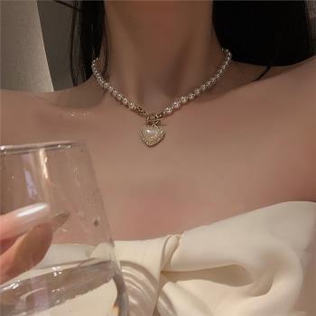 愛心珍珠項鏈女款輕奢小眾設計感鎖骨鏈2023新款爆款氣質頸鏈配飾