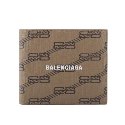 BALENCIAGA BB Monogram 塗層帆布8卡對開短夾(米色/棕色) 594549 210DA 2762