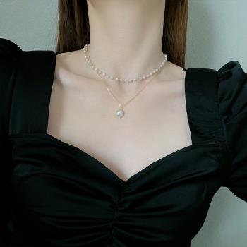 choker女雙層疊戴飾品珍珠項鏈