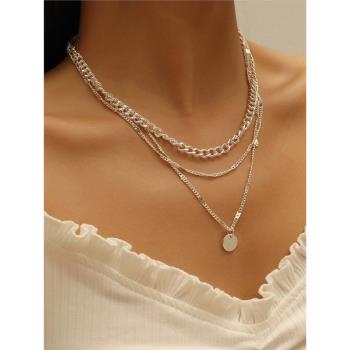 Disc pendant necklace women vintage seal clavicle chain項鏈