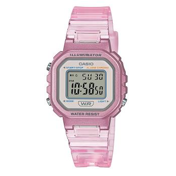 【CASIO】小巧方形復古透明款設計電子錶-粉紅 (LA-20WHS-4A)